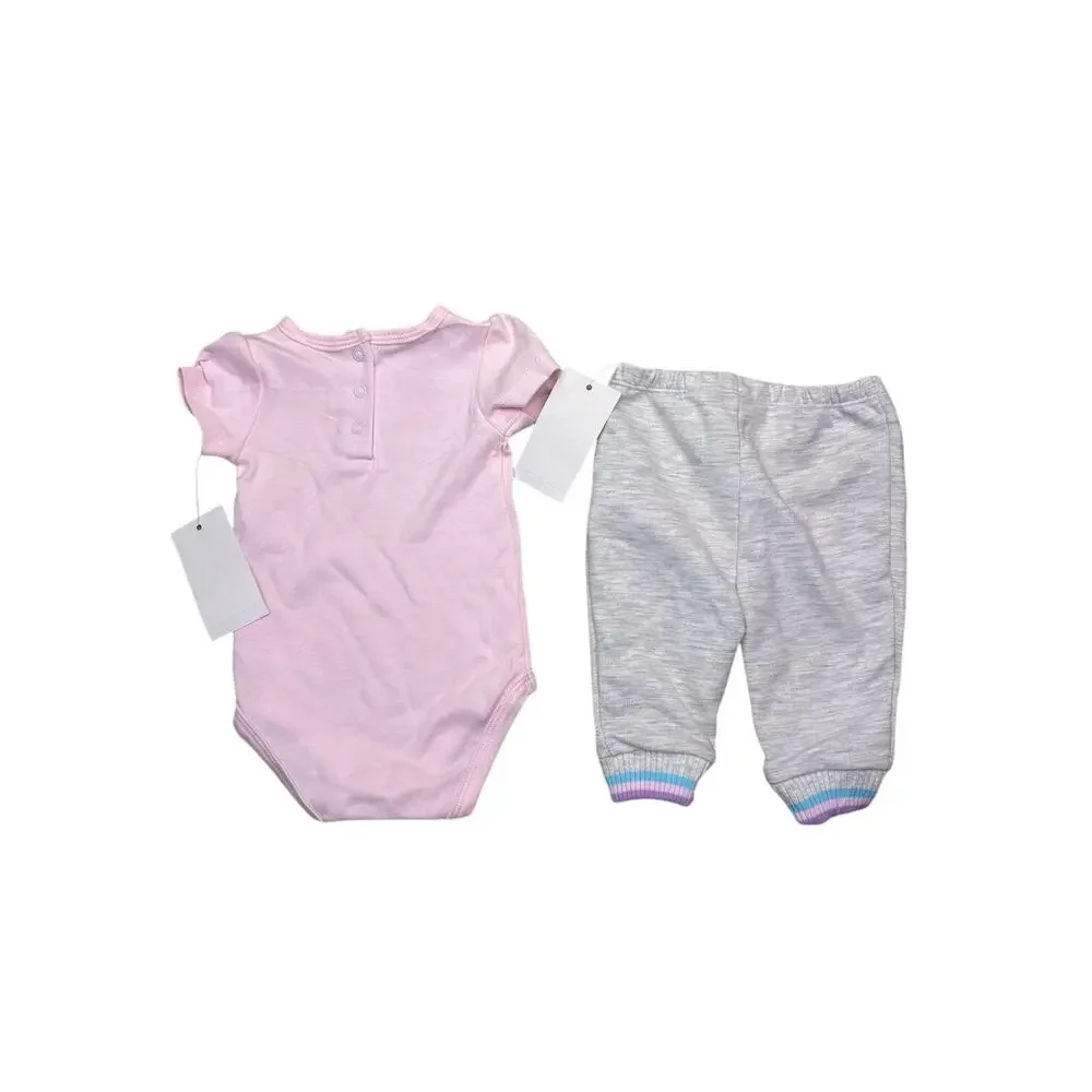 Juicy Couture Baby 2 Pc Outfit Set 0-3 Months Pink Logo Bodysuit Gray Pants NWT